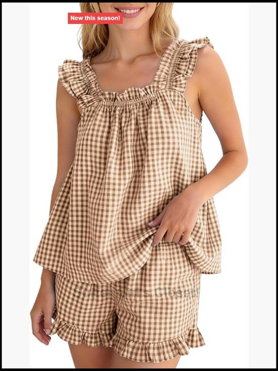 Other - Cotton Ruffle Cami Shorts Pajama Set 2 Piece Lightweight Summer Sleepwear